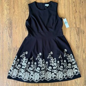 Calvin Klein Black Dress with Cream Floral Design
